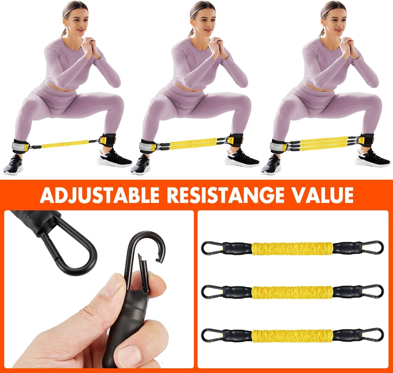 Ankle Resistance Bands with Cuffs, Ankle Bands for Working Out, Glutes Workout E