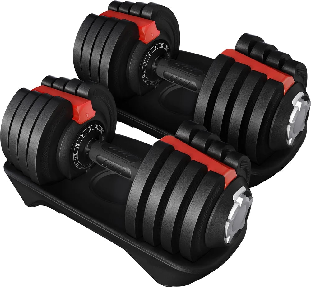 52.5Lb Adjustable Dumbbell Set with Anti-Slip Handle and Tray, Black