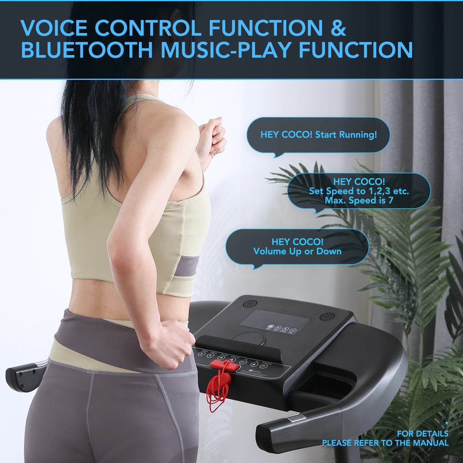 Treadmill Folding Bluetooth Treadmill Machine with Voice Control for Home Use