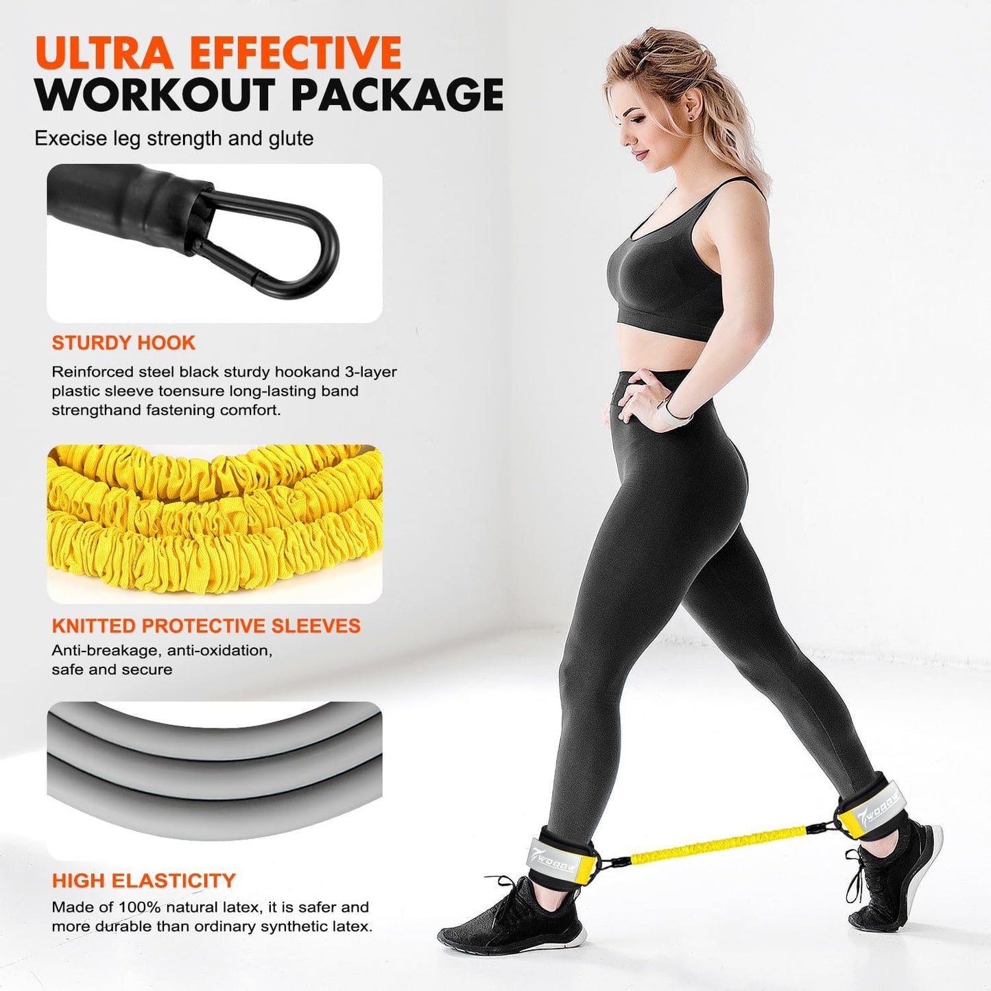 Ankle Resistance Bands with Cuffs, Ankle Bands for Working Out, Glutes Workout E